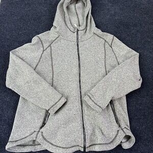 Eddie Bauer Jacket Womens 2XL Gray Full Zip Hooded Fleece Knit Sweater